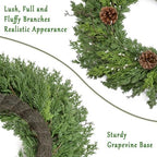 24 Inch Real Touch Lush Christmas Wreaths for Front Door with White Berries/Pine Cone Outdoor Christmas Decorations Winter Wreath Cypress Wreath for Windows Indoor Outside Xmas Home Decor Holiday - Image 5