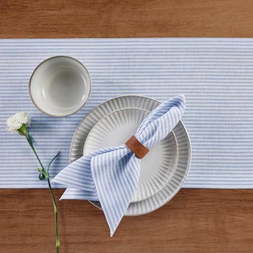 Solino Home 100% Pure Linen Table Runner, 14 x 144 in, Blue, Narrow Stripe - Image 4