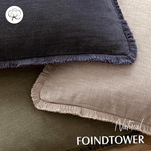 Foindtower Decorative Linen Fringe Throw Pillow Covers 26×26 Natural Linen - Image 4