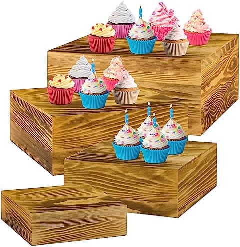 Roowest 4 Pack Wooden Display Risers, Rustic Cake Stands, Rustic Brown by Roowest