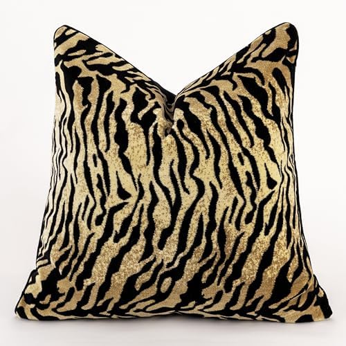 Velvet Cutting Jacquard Throw Pillow Covers Black Camel 24" x 24" Set of 1 by Hvatixos