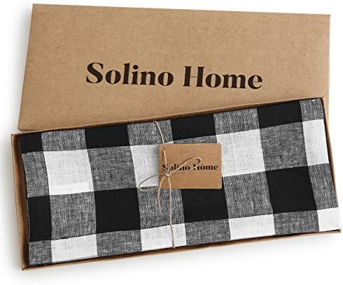 Solino Home 100% Pure Linen Table Runner, 14 x 90 in, Black and White Check - Image 5
