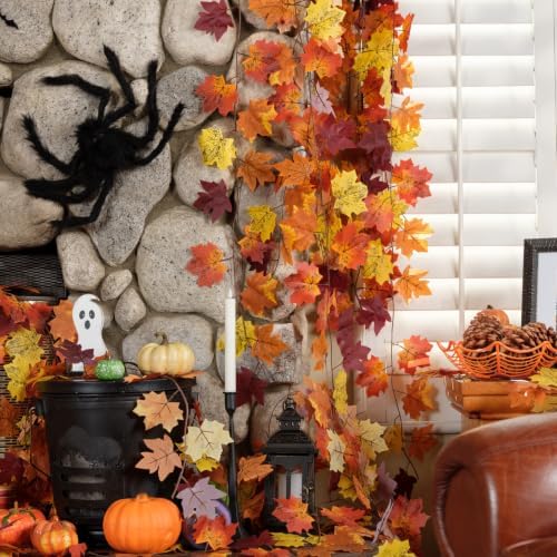 CQURE 16 Pack Fall Garland, Total 126Ft Artificial Autumn Maple Leaves Garland Hanging Vines, Thanksgiving Halloween Harvest Decor for Fireplace Mantle Table Indoor Outdoor - Image 2