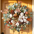 WANNA-CUL 24 Inch Farmhouse Fall Wreath for Front Door with White Pumpkin by WANNA-CUL
