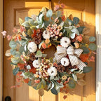 WANNA-CUL 24 Inch Farmhouse Fall Wreath for Front Door with White Pumpkin by WANNA-CUL