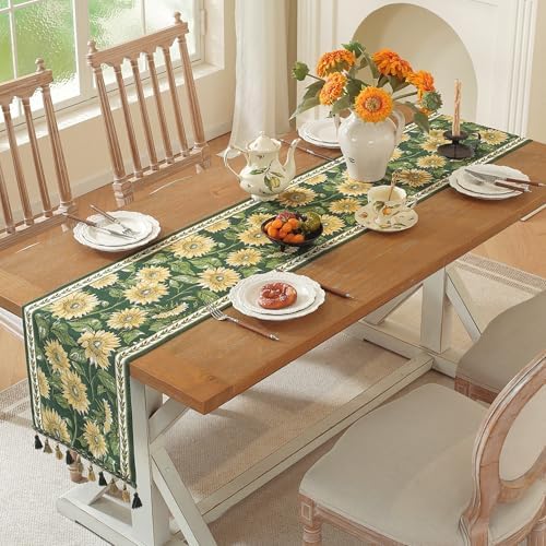 Vintage Luxury Tassel Table Runner - Elegant Embroidered Dining Table Decor, Perfect for Kitchen & Holiday Celebrations, Retro Tassel Tablecloth Style (Sunflower, 13.7"x71") - Image 6