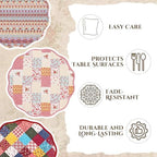 6 Pack Large Quilted Round Placemats 14 Inch Reversible Patchwork Cotton Table Mats, Vintage Floral Cottagecore Farmhouse Washable Dining Table Decor - Image 5