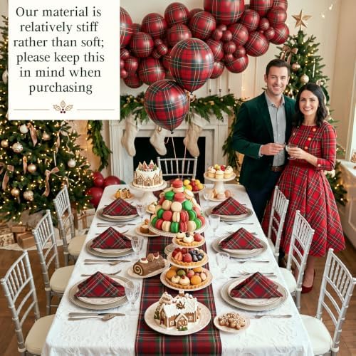 Moukeren 12 Pcs Christmas Tartan Plaid Cloth Napkins 100% Cotton 18 x 18'' - Image 4