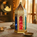 TRIROCKS Moroccan Lantern – 15'' Gold Hexagonal Candle Lantern with Tempered Glass Decorative Indoor Outdoor Ramadan Lantern for Garden Yard Patio Wedding Parties Events by TRIROCKS
