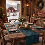 7 Pcs Christmas Tartan Plaid Table Runner and Placemat Set, Green - Image 6