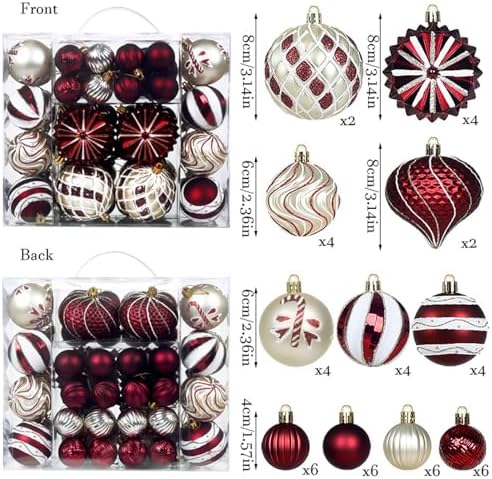 48 Pcs Christmas Balls Ornaments for Christmas Tree, Painted Shatterproof Plastic Decorative Baubles Hanging Ornaments for Xmas Tree Wreath Holiday Party Wedding Decoration, Wine Red - Image 2