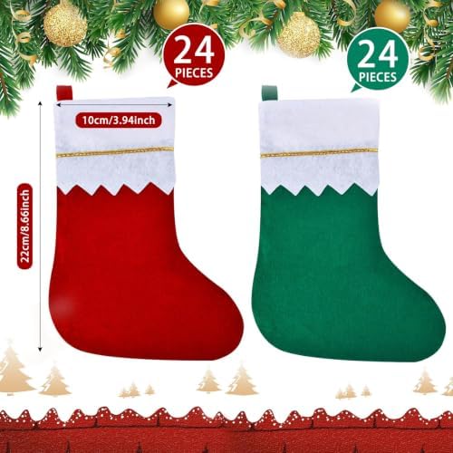 Skylety 48 Pieces Red and Green Christmas Stockings Bulk, 3.94 x 8.66 Inch - Image 2
