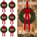 Roowest 6 Pack 12'' Christmas Window Wreaths Decorations & Red Velvet Bow - Image 6