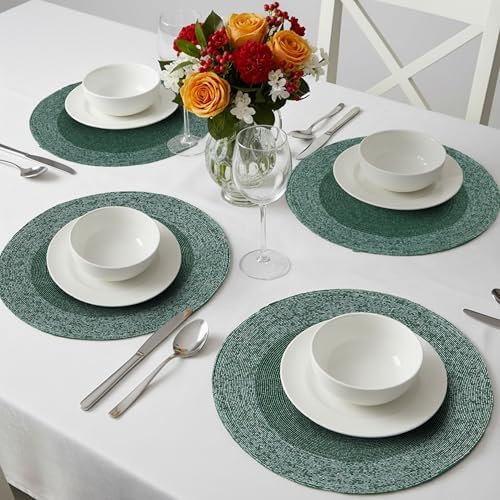 Lightnpro Handmade Beaded Placemats Set of 4 – 13 Inch Round Green Charger Mats | Handcrafted Artisan Table Accessories, Elegant Decorative Dining Table Décor for Weddings, Holidays & Parties - Image 4