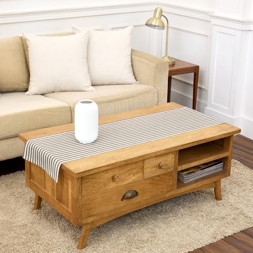 Solino Home 100% Linen Table Runner, 14 x 48 in, Brown and Cream Striped by SolinoHome
