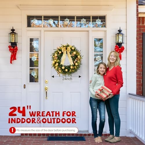 VINGLI 24" Battery Operated Christmas Wreath with 50 LED Lights - Image 7