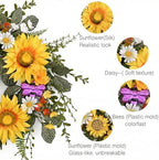DecorbyHannah Sunflower Summer Wreaths for Front Door Outside All Season, 18 Inch Farmhouse Door Wreaths with Daisy and Bee, Sunflower Decor for Home Porch, Wedding Housewarming Gifts - Image 3
