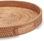Rattan Large Serving Tray, Wicker Round Fruit/Bread Serving Basket, Extra Large Decorative Ottoman Tray for Living Room, Coffee Table, Breakfast, 16.9 inch - Image 6
