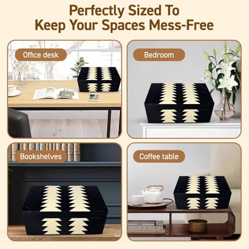Perilla Home ﻿Home Decor Decorative Storage Wooden Box Small Wooden Organizer Tool Stash Card Craft Trinket Memory Keepsake Jewelry Box for Men and Women, Makalu, Gifts For All, Black & Off White - Image 5