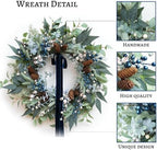 Winter Wreaths for Front Door 24 Inch Green Olive & Eucalyptus Wreath with Silver & White Berries, Pine Cones and Blueberries, Christmas & Holiday Indoor Outdoor Decor - Image 3