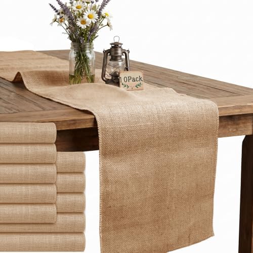 10 Pcs Burlap Table Runners 12" x 108" with Finished Edges by vveiiye