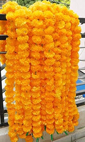 10 PC - 5 feet Marigold Garland |Indian/American Wedding Party Mantle Decoration, Faux Garlands Wedding Garland, Diwali Decoration, Spring Bush Floral! (Golden Yellow (Light Orange)) - Image 3