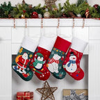 BHD BEAUTY Christmas Stocking 4 Pack White Green Red Velvet Embroidery Pattern Soft Faux Fur for Family Decorations Hanging Ornament for Xmas Holiday Party by bhdbeauty