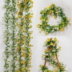 4 Pcs Faux Flowers Garland Plant, Artificial Vines Hanging Flowers Leaves Greenery Garland for Wedding Backdrop Arch Wall Decor, 6 Feet/pcs UV Resistant Indoor Outdoor by Unknown
