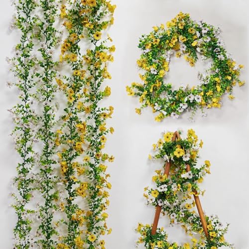 4 Pcs Faux Flowers Garland Plant, Artificial Vines Hanging Flowers Leaves Greenery Garland for Wedding Backdrop Arch Wall Decor, 6 Feet/pcs UV Resistant Indoor Outdoor by Unknown