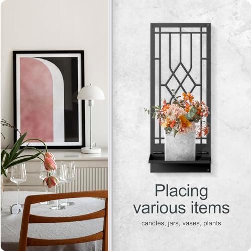 Wall Sconces Candle, Black Metal Wall Decor, Retro Wall Candle Holder for Living Room, Dining Room, Bedroom, Bathroom (2 Pack, 16.5 x 7 in) - Image 4