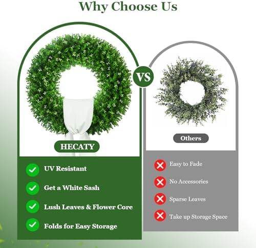 32'' Large Boxwood Wreath, Foldable Green Wreath with a Sash - Image 3