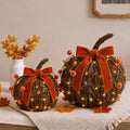 Lighted Fall Pumpkin Decor 2 Pack Rattan Pumpkins with Velvet Bow by AllaboutGnomesDecor