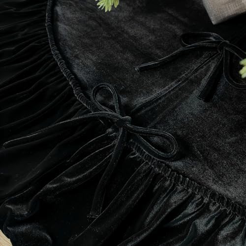Ruffled Velvet Christmas Tree Skirt with Foam Padding, Nylon Backing and Lace-Up Tie Closure (Black, 84-Inch) - Image 4