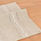 Wracra Cotton Linen Place Mats, Coffee Embroidered Placemats Set of 8 - Image 4