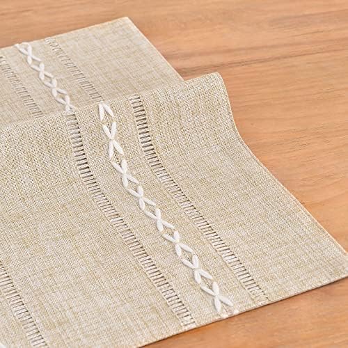 Wracra Cotton Linen Place Mats, Coffee Embroidered Placemats Set of 8 - Image 4