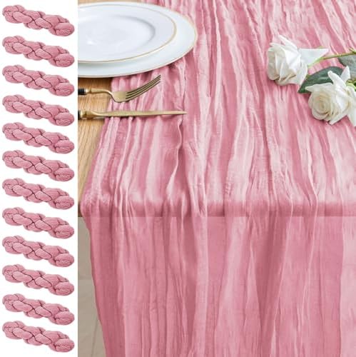 Cheesecloth Table Runner 10FT 12Pcs Pink Boho Gauze Rustic Sheer Runners by Xiomot
