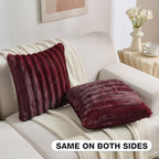 FUTEI Pack of 2 Faux Mink Fur Throw Pillow Covers 18x18 Inch, Burgundy - Image 4