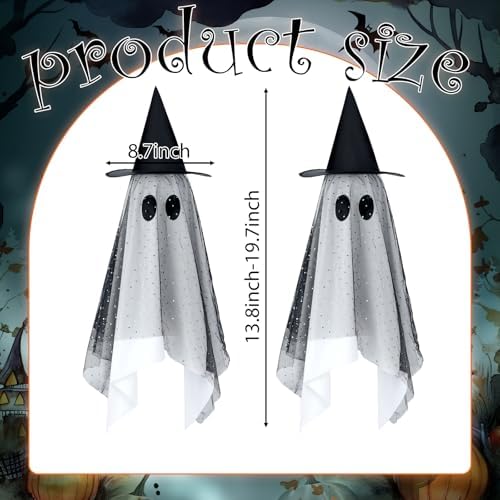 SiliFine 2 Pack Halloween Light up Ghost Decorations with Witch Hats, Black - Image 6