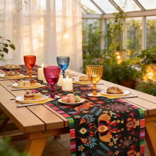 15 Pack Mexican Fiesta Table Runner 72×13in Long Cinco de Mayo Day of The Dead Dia De Los Muertos Runners Farmhouse Rustic Runner for Kitchen Dining Home Party - Image 6
