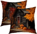 Batmerry Autumn Maple Forest Throw Pillow Covers, Pumpkins Cabins Fallen Leaves Decorative Pillow Covers Digital Printing Blended for Couch Sofa Bed Invisible Zipper 26X26 in(Set of 2) by Batmerry