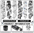 10 Pcs Winter Ribbons 4 Roll Mesh Ribbon 6 Roll Wired Ribbon Black - Image 4