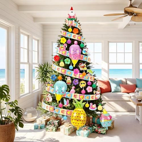 Halfchet 43 Pcs Summer Tree Ornaments Sets Summer Tree Decorations with Hibiscus, Pineapple, Ice Cream, Flamingo & Hanging Tags Summers Ornaments for Small Tropical Trees Decor - Image 6
