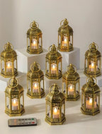 Romadedi Vintage Gold Mini Lanterns Bulk for Centerpiece, Pack of 10 by ROMADEDI