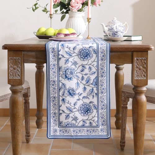 ISAENNE Designer French Linen Long Table Runner,102"x12"-BlueWilow - Image 2