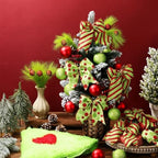 Gemscream 31 Pcs Lime Green Christmas Tree Decorations Includes Red Green Bows Toppers and Christmas Ball Ornaments and 30.7 Inch Tree Skirt Feather Picks for DIY Xmas Trees Hanging Decor - Image 4
