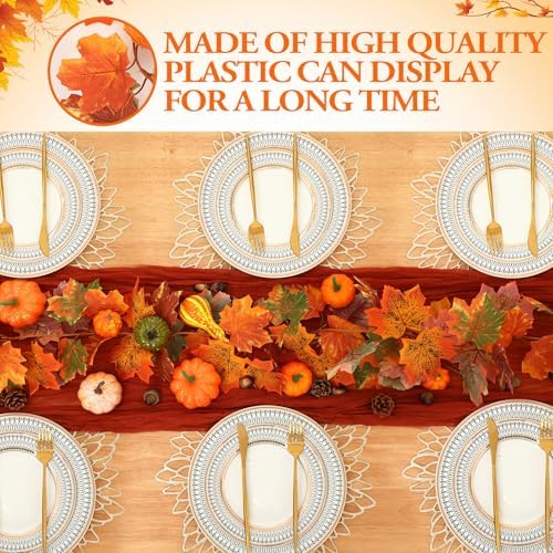 Fanfanwin 33 Pcs Thanksgiving Fall Table Centerpieces Decorations for Home 1 Thanksgiving Table Runner 30 Artificial Pumpkins 2 Maple Leaf Garland for Autumn Fall Party Favors - Image 6