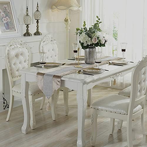 Sequined Rhinestone Diamond Table Runner Luxurious Long Table Runner with Tassels for Dining Christmas Wedding Party Tabletop Decorations (13" x 82", Beige) - Image 4