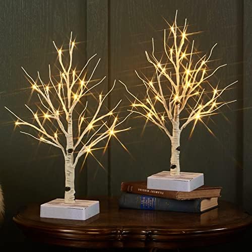 Fudios Lighted Birch Tree with Timer Battery Operated 18in Home Decor Tabletop, Pre lit Artificial Birch Trees with 24 LED for Wedding Christmas Party 2 Sets by Fudios
