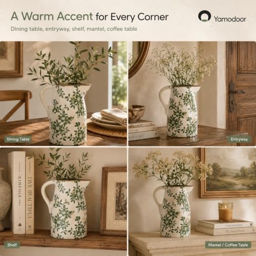 Tuscan Ceramic Vase for Home Decor,Green and Beige Pitcher Vases for Flower - Image 7