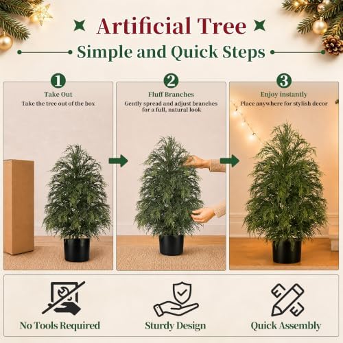 Grooy 2FT Artificial Cedar Topiary Trees, 2 Pack Fake Shrubs with Pot - Image 7